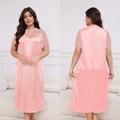 Nuisette en satin de soie rose pour femme avec dentelle et col en V coupe ample - Vieux Rose