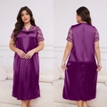 Nuisette courte en satin violet pour femme avec dentelle élégante et col en V - Violet