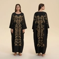 Elegante túnica caftán negra para mujer con bordado dorado y mangas anchas - Patrón Secreto Étnico (ZP3946)