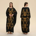 Women's black and gold kaftan robe with baroque patterns in a loose fit design - Sultan Baroque Vine (ZP3946)