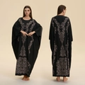Loose black abaya with gold baroque embroidery and stylish batwing sleeves - Silver Black Baroque Seal (ZP3946)