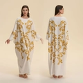 Ivory bohemian kaftan dress featuring golden baroque prints and long flared sleeves - Golden Sand Baroque (ZP3946)