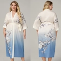 Peignoir kimono en satin grande taille pour femme avec dégradé bleu et imprimé fleuri - Taille unique / Floral Dégradé Blanc Bleu