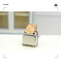 Miniature silver dollhouse toaster model with two realistic toast slices in 1:12 scale - Silver Style