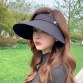 Women's black wide brim UPF50+ sun hat for UV protection with minimalist side logo - Small Torch Series Style / Black