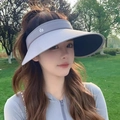 Women's light grey wide brim UV sun hat with open top design for summer outdoor use - Small Torch Series Style / Gray