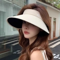 UPF50+ wide brim open top sun hat in beige with black anti-UV lining and metal logo - Small Torch Series Style / Beige