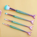 Green and purple gradient mermaid makeup brushes with fishtail scales handle and soft bristles - Gradient Green