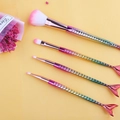 4-piece mermaid makeup brush set with gradient fish scale handles and pink fiber bristles - Metallic Pink