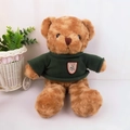 Brown teddy bear plush in dark green knit sweater with shield patch for gift - Dark Brown (Green Sweater)