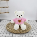 White teddy bear plush wearing a cute pink hooded sweater in a cozy sitting pose - White (Pink Bear Hoodie)