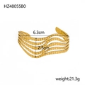 Golden hollow wave textured stainless steel cuff bracelet with layered scale pattern - Gold