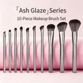 Professional 10-piece makeup brush set with gray handles and gradient synthetic bristles - Grey Glaze Series 10Pcs