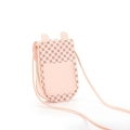 Detalle de mini bolso silla rosa claro con solapa floral y adornos de orejas lindos - Rosa