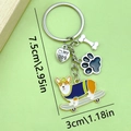 Skateboarding corgi keychain with heart my dog tag and paw print charm in blue outfit - Skateboarding Dog Paw Bone Heart Style (ER419)