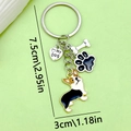 Corgi metal keychain with dog paw, bone and my Dog heart charm on green background - Pet Dog Paw Bone Heart Style (ER418)