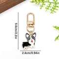 Golden Corgi dog enamel keychain with dimensions 5.6cm by 2.4cm on a white background - Black Corgi Style (ER1915)