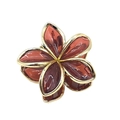 Amber resin flower hair claw with gold metal edges and transparent glitter finish - Red with Gold Edge