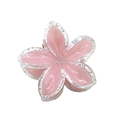 Pink 4cm glitter frangipani hair claw clip made of translucent resin for styling - Pink with Glitter Edge
