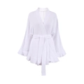 White cotton crepe pajama set with kimono robe and ruffled hem details for women - White