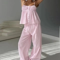Ensemble de pyjama deux pièces à rayures roses et blanches avec caraco et pantalon long - Rose