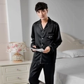 Ensemble pyjama en satin noir pour homme avec manches longues et liserés blancs - L / Noir