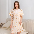 Camicia da notte a maniche corte in cotone bubble con stampa arancia color bianco - Taglia unica / Bianco Crema Stampa Arancia