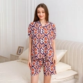 Pyjama deux pièces pour femme en viscose avec imprimé géométrique ethnique pour l'été - M / Imprimé Géométrique Violet Et Orange