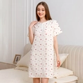 Camisón de verano para mujer en color beige con estampado de corazones rojos - Talla única / Corazón Pequeño