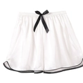 Elegant pearl white satin pajama shorts with black bow detail and elastic waist - White