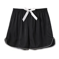 Women's black ice silk pajama shorts with white satin bow and contrast piping trim - Black