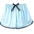 Light blue ice silk pajama shorts with a black decorative bow and elastic waistband - Sky Blue