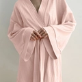 Albornoz de punto tipo gofre rosa para mujer con ajuste holgado y cinturón suave - S / Blanco