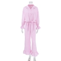 Rosa karierter Pyjama-Set mit Rüschenbesatz an Ärmeln und Bindedetail vorne - S / Rosa