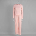 Set pigiama rosa in maglia traforata con bordi a volant e trama a cuori - S / Rosa