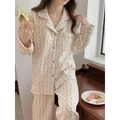 Floral quilted thermal pajama set in cream with orange flowers and blue trim detail - One Size / Orange Floral