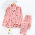 Set pigiama in cotone rosa con stampa a cuori per donna con maglia a maniche lunghe - M / Rosa