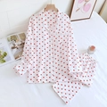 Set pigiama da donna in cotone crespo con stampa a cuori, maglia a maniche lunghe e pantaloni lunghi - M / Bianco Piccolo Cuore Rosso (007)