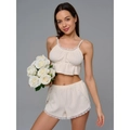 Women's cream crinkle lace pajama set with camisole and shorts in a soft two-piece design - L / White Lace Cami Shorts Set(5510421339299)