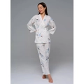 Lace-trimmed floral sleepwear set featuring blue and purple petals on white fabric - L / Blue Purple Floral Long Sleeve Pants Set(5510421339303)