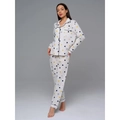 Women's two-piece white pajama set with colorful heart prints and black piping trim - L / Multicolor Heart Long Sleeve Pants Set(5510421339311)
