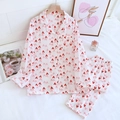 Set pigiama da donna in cotone crepe bianco con stampe a cuore rosa e rosso, taglia M - M / Cuore Bicolore (007)
