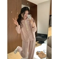 Ensemble pyjama en polaire rose pour femme avec col en dentelle et boutons - Taille unique / Rose
