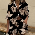 Completo estivo da donna 2 pezzi con camicia stampa palmizia e pantaloncini neri - S / Foglie Nere
