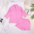 Pyjama rose en gaze de coton avec chemise à manches longues et short à taille élastique - S / Haut Et Bas / Rose