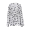 Top pigiama kimono bianco con stampa animale geometrica e cintura in vita - S / Bianco