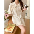 Set pigiama donna bianco crema a pois con eleganti dettagli in frange - Taglia unica (F) / Set Donna