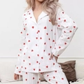 Pijama blanco de manga larga con estampados de corazones rojos y textura jacquard - S / Blanco (Impreso)