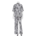 Dames 2-delige satijnen set met zebraprint, shirt met korte mouwen en hoge taille broek - S / Zwart