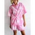 Zweiteiliges Damen-Sommerset in Rosa mit künstlerischem Buchstabendruck und lockerer Form - S / Rosa & Weiß